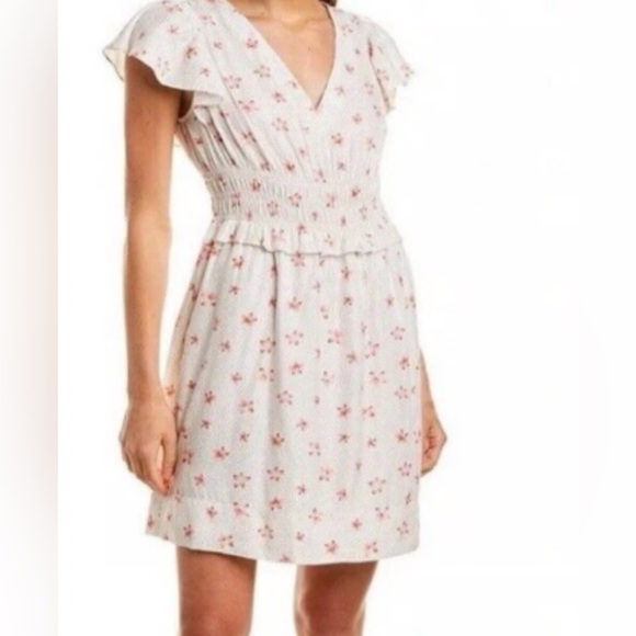 Rebecca Taylor Maui Fleur V-Neck Flutter Sleeve Silk Blend Dress Size Large - Picture 1 of 17